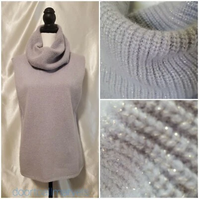 Willi Smith Lambswool & Angora Pullover Vest Cowl Neck Silver Knit Women XL VTG - Image 1 of 4