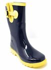 Women Rubber Rain Boots - Black and Yellow Waterproof Wellies, Garden Work Shoes