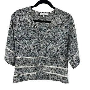 Iro Short Sleeve V Neck Lace Cut Out Dalanie Top Black White 38 / US Small AS IS - Picture 1 of 6