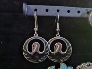 Vtg Calderon Atachi Sterling Mexico Taxco Red Head Crane Dangle Earrings Signed - Picture 1 of 4