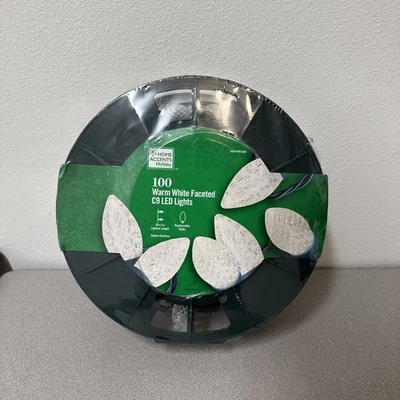 Home Accents Christmas 100 Warm White Faceted C9 LED Christmas Lights Spool NEW - Image 1 of 4