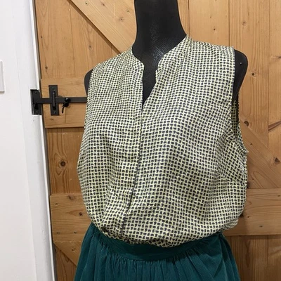 NW3 Hobbs Silk Top Shirt Sleeveless Paisley Gold Dark Academia Button Down UK14 - Image 1 of 4