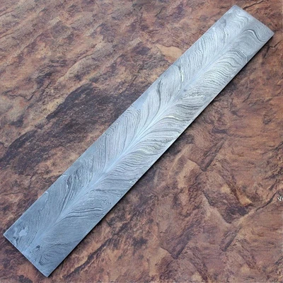 12x2 in Hand Forged Blank Billet Bar Damascus Steel Knife Making Feather Pattern