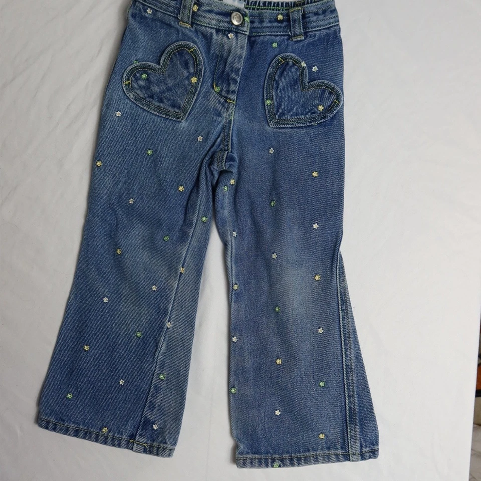 Jeans Gymboree Niñas 4 Años Azul Denim Corazón Bolsillos Sembrados Patrón Polkadot Foto 1 de 4