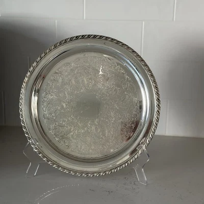 Bandeja redonda para servir vintage ONEIDA EE. UU. diseño ornamentado plateado 12" Foto 1 de 4