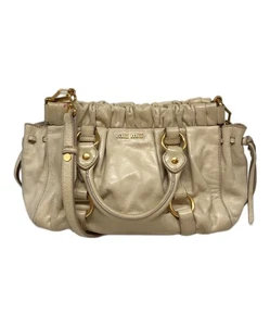 Bolso de Mano de Cuero MIU MIU Archive Vitello Lux Beige Cinta Bolso Bueno - Imagen 1 de 10