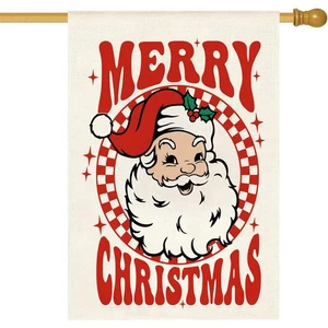Merry Christmas House Flag Xmas Santa Claus Burlap 28 x 40 Inch Vertical Doub... - Bild 1 von 5