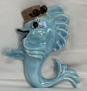 Vintage Seahorse Iridescent Blue Plaque Wall Art Ceramic Hang Bathroom - Picture 1 of 11