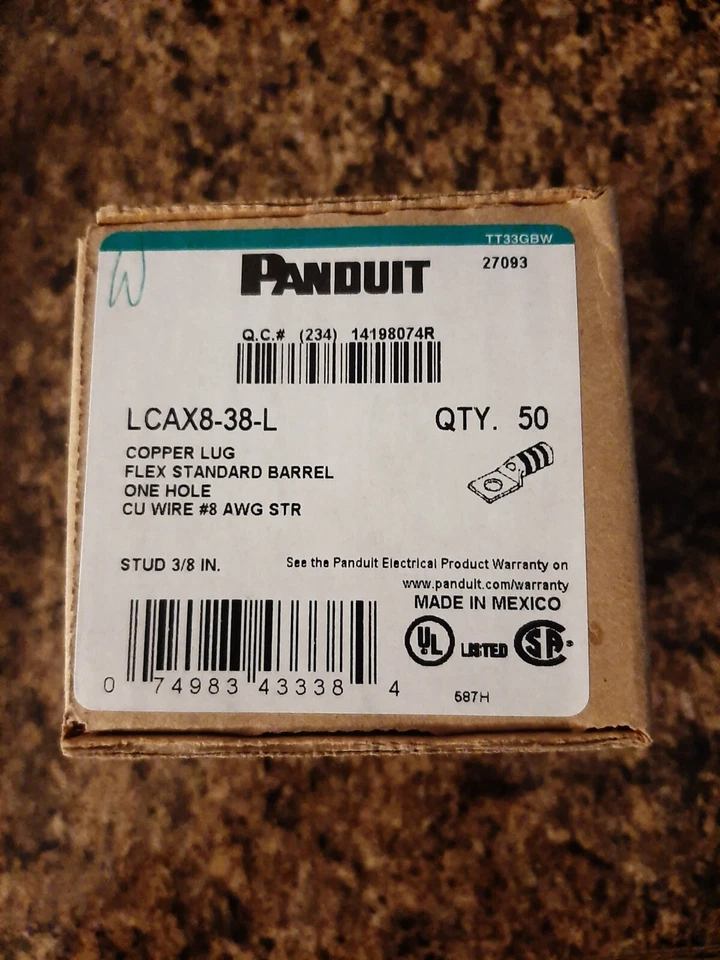 Panduit LCAX8-38-L  Flex Lugs; # 8 AWG; One Hole 3/8" STR QTY-50ea - Image 1 of 4