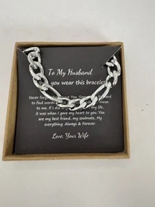 JOYCUFF “To My Husband” Stainless Silver 8” Cuban Link Chain Bracelet - Picture 1 of 4