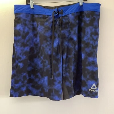 REEBOK мужской черный темно-синий плавать/доска шорты размер 2XL логотип узор - Изображение 1 из 4