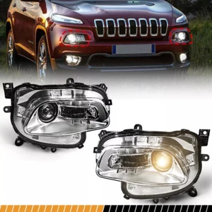 2Pcs For 2014-2018 Jeep Cherokee Chrome Halogen Projector Headlights Headlamps - Picture 1 of 12