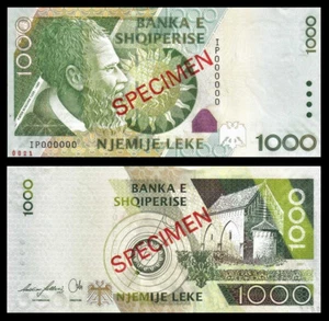 ALBANIA 1000 Leke Lek 2007 P-73s UNC SPECIMEN BANKNOTE W/ SERIAL NUMBER IP000000 - Picture 1 of 3