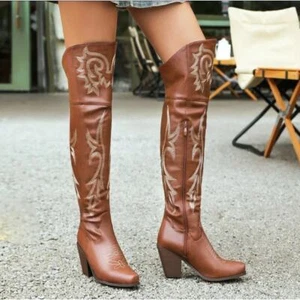 Damen Western Cowboy Square Toe Größe US 8 EUR 39 Bestickt Overknee Stiefel - Bild 1 von 15