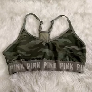 PINK Victorias Secret Womens sz S Ultimate Sports Bra Green Camo Racerback - Picture 1 of 5