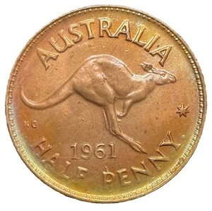 Australian 1961Y Perth HALF PENNY UNCIRCULATED Lustrous Red Brown Rainbow #12 - Picture 1 of 2