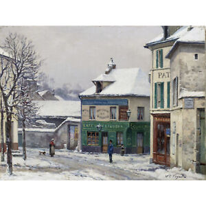 Vignon Snow Effect In The Suburbs C1875 Painting Wall Art Canvas Print 18X24 In
