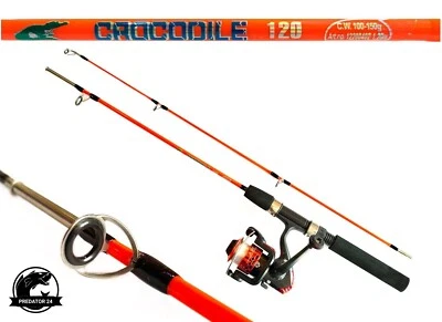 MARKENLOS Crocodile Kinder Angel Set Spinnrute Wg 100-150 Angelrute 1,20m Rolle mit Schnur