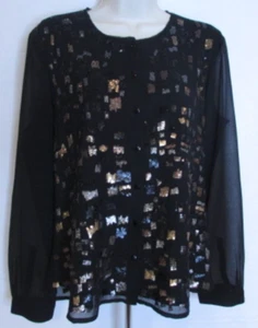 Coldwater Creek Women's Petite Medium Black with Gold & Silver Sequins Blouse - Picture 1 of 7