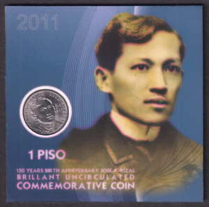 2011 Philippine 1 Piso JOSE RIZAL 150 Years Birth Anniv Commemorative Coin - Picture 1 of 4