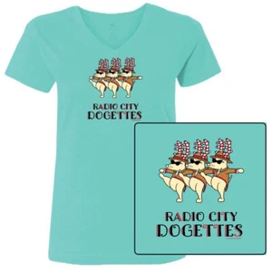 Teddy the Dog T Shirt Radio City Dogettes Ladies V Neck Tee Xmas Holiday Parody - Picture 1 of 5
