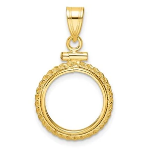 14k Yellow Gold Polished Rope Screw Top China 1/20 oz Panda Coin Bezel - Picture 1 of 7