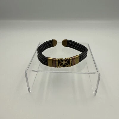 Handcrafted Leather Bracelet with Intricate copper & brass details adjustable 6" - Image 1 of 4