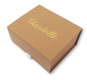 MEDIUM BROWN KRAFT PERSONALISED GOLD FOIL BRIDAL PARTY BOX THANK YOU BRIDESMAID - Picture 1 of 2