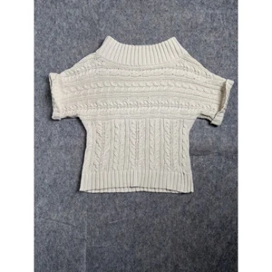 Express Cropped Pullover Damen Small Beige Baumwolle Zopfmuster High Neck Pulli - Bild 1 von 5