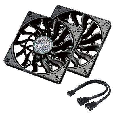 2 x Pack of Akasa Slim Slimfan 120mm 12cm PWM PC Case Fans 120x120x15mm 54CFM - Image 1 of 4