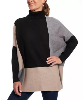 Joseph A. Women's Knit Color Block Poncho Turtleneck Sweater M NWOT $78 Neutrals - Image 1 of 4
