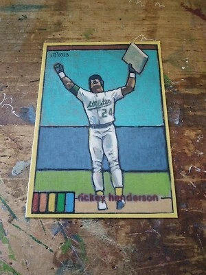 Baseball Art Card Print of Rickey Henderson, Stolen Base Leader - Image 1 of 2