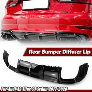 Rear Bumper Diffuser Lip Spoiler Gloss Black For Audi S3 A3 SLINE 2017-2020 - Picture 1 of 12