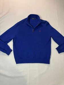 Polo Ralph Lauren Herren Gr. XL Blau 1/4 Zip Neck Pullover Baumwollpullover Rot Pony - Bild 1 von 15
