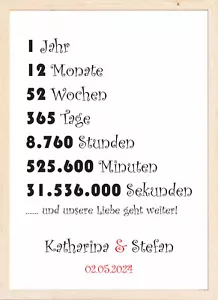Jahrestag Hochzeitstag Geschenk 1 Jahr Geschenkidee für Paare Mann Frau DIN A4 - Bild 1 von 6