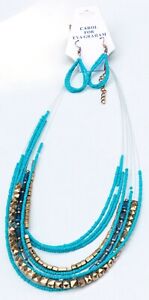 Carol for Eva Graham Waterfall Necklace & Earring Set. Turquoise & Gold Tone NWT