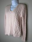 Sz L Ralph Lauren Women’s Cable Knit Sweater Pink V-Neck 100% Cotton Logo L/S