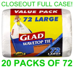CLOSEOUT! 20 NEW 72-PACKS GLAD WAVETOP TIE LARGE 10 GALLON SCENTED TRASH BAGS - Picture 1 of 1