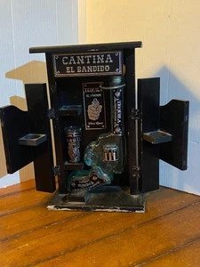 Vintage Tequila Cantina El Bandido Empty Bottle w/Wood Cantina Missing Shots - Picture 1 of 9