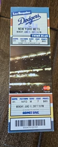 2007 NEW YORK METS @ LOS ANGELES DODGERS VOLLES TICKET GREEN WRIGHT KENT 6.11.07 - Bild 1 von 1