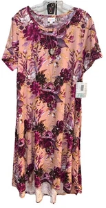Neu mit Etikett LuLaRoe 2XL Strickkleid lachsrosa mit fuchsia braun weiß Blumen Carly - Bild 1 von 10