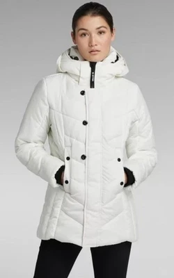 NWT G-Star RAW Alaska Hooded Coat Slim Fit Milk White Wind Blocker Women’s Large - Image 1 of 4