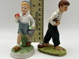 Norman Rockwell Teachers Pet Ceramic Figurine Vintage 2 Boy Apple and Boy Books - Picture 1 of 9