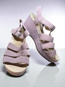 VIONIC HOOLA TAWNY Platform T-Strap Wedge Sandal Suede Mauve Women’s Sz 8 NEW - Picture 1 of 8