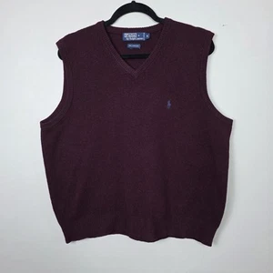 Polo Ralph Lauren Lambswool Sweater Vest V-Neck Maroon Red Wool Mens M - Picture 1 of 4