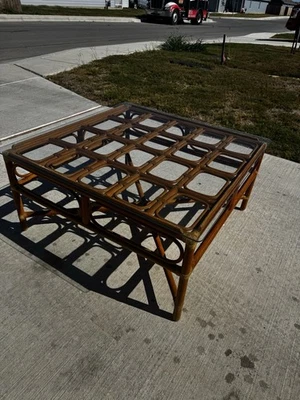 Vintage Rattan Bent Bamboo Square Coffee Table Glass Top - Image 1 of 4