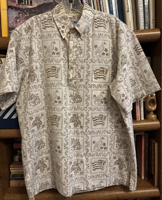 M~Vtg~REYN SPOONER~1/2 Button/POPOVER~Shirt~HAWAII FLAG + NENE Bird~Mens~EUC - Image 1 of 4