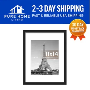 Classic Black Wall Hanging Frame - Fits 8x10 with Mat or 11x14, Durable - Picture 1 of 9