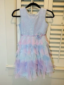 Jona Michelle Girls Holiday Party Glitter Tulle Dress Size 7 Pastel EUC - Picture 1 of 16