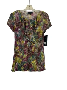 NWT Karen Kane Top Women's Large Modern Garden Ruffle Sheer Artsy Boho Stretch - Picture 1 of 3